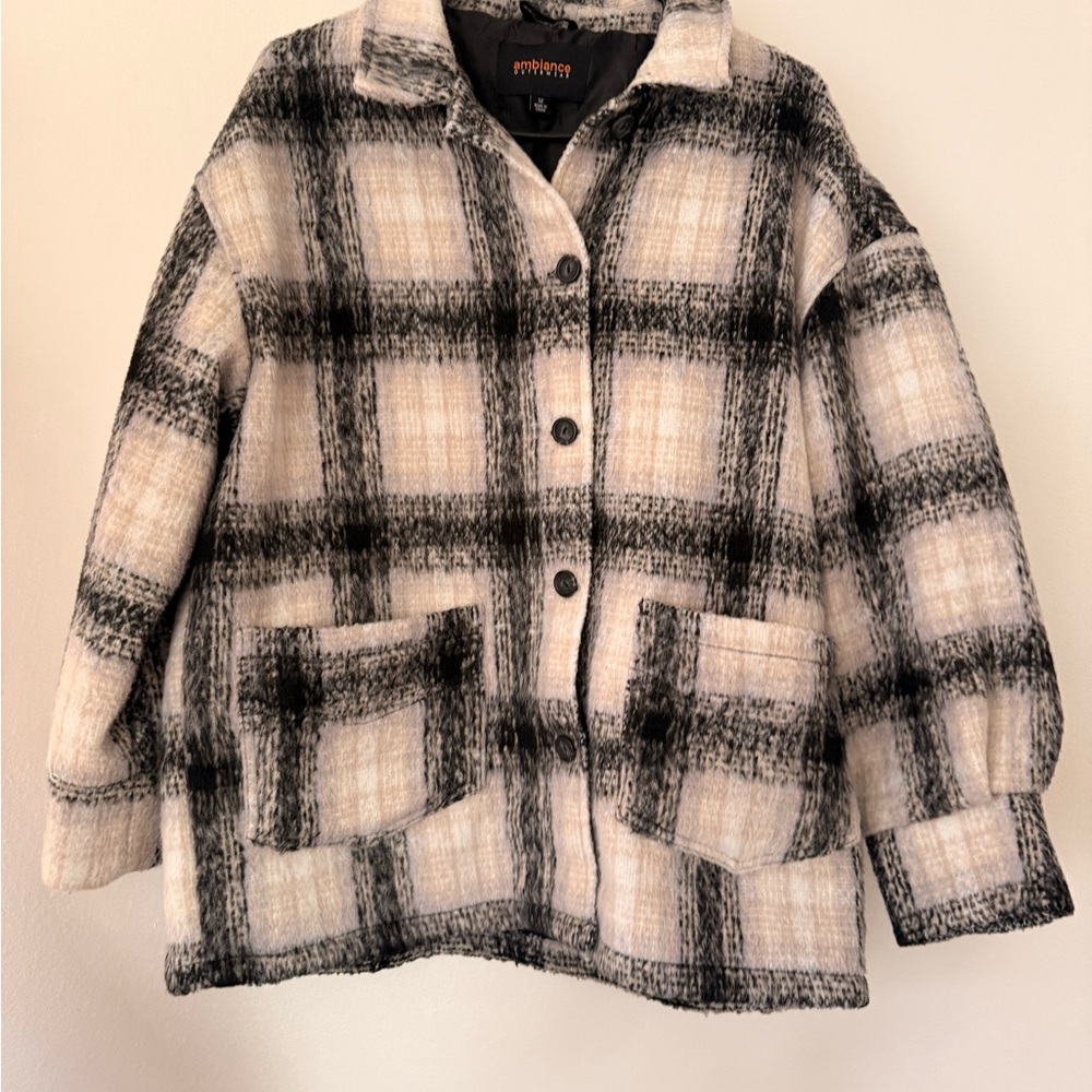 Ambiance Black and Cream Plaid Teddy Jacket